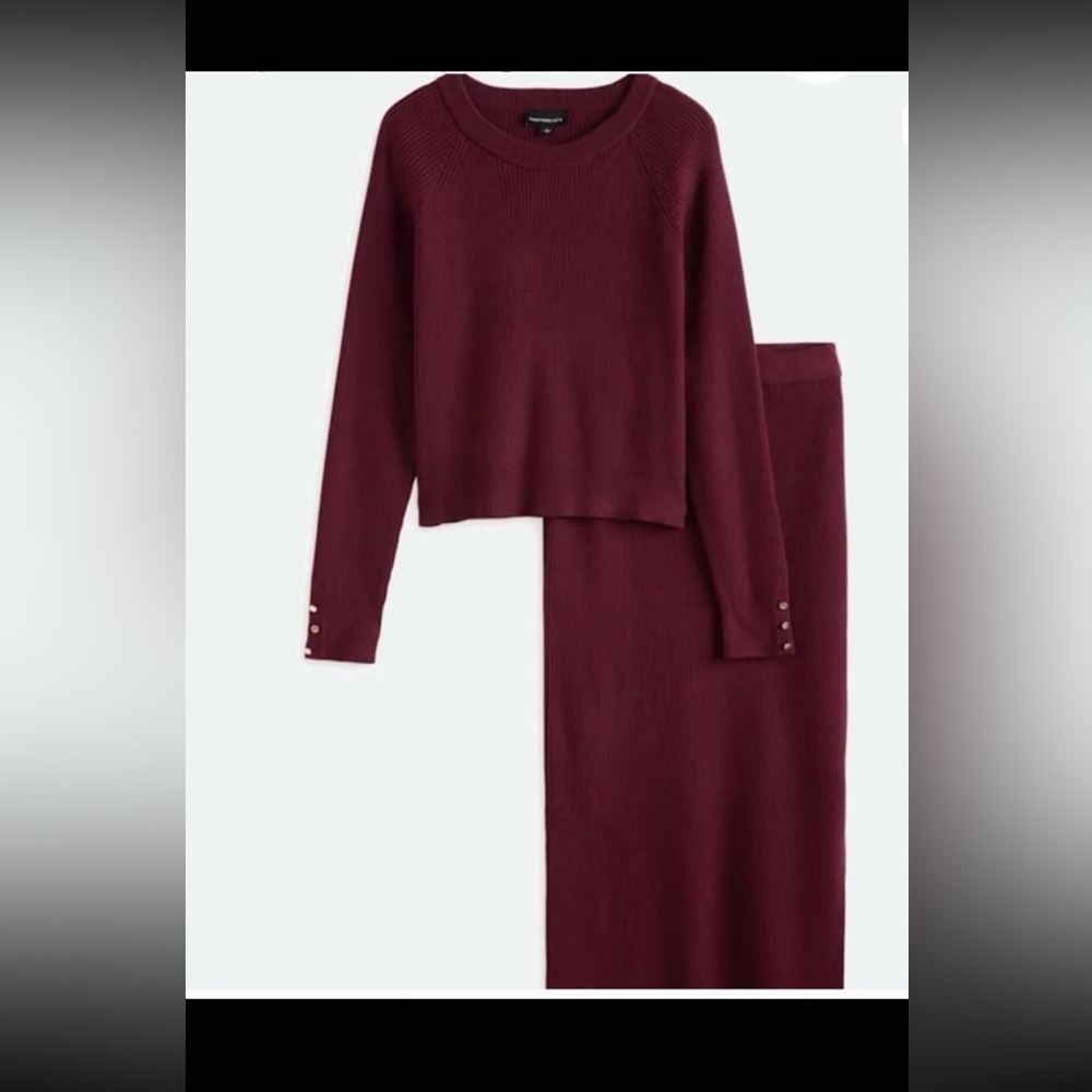 Women's Burgundy Knit Sweater and Skirt Set